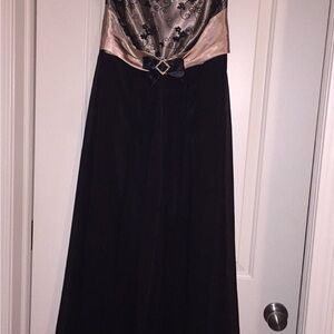 Gunne Sax Strapless Black and Gold Dress